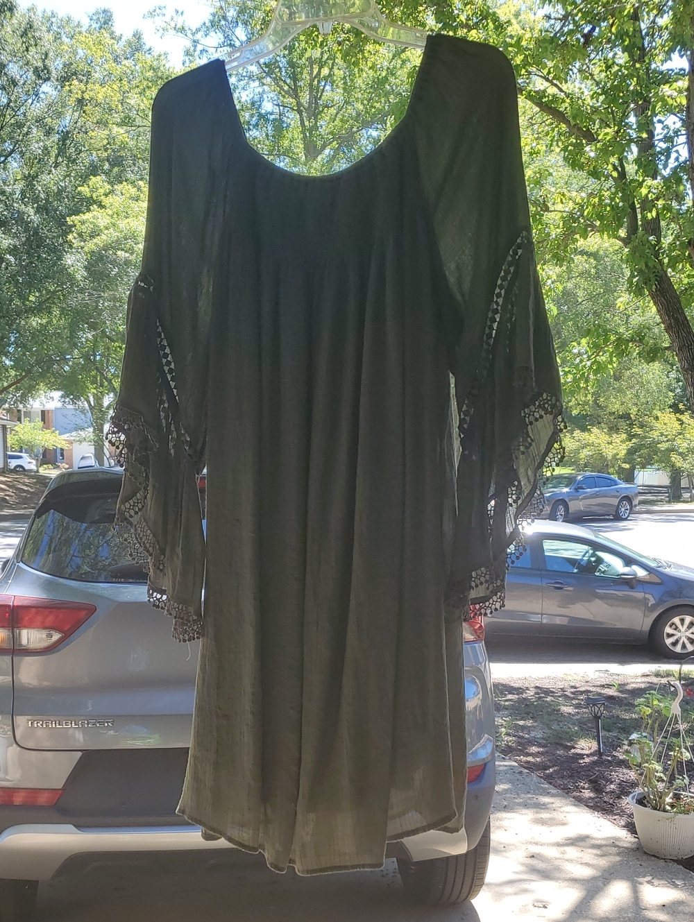 Women’s Olive Green Boho Lace-Sleeve Dress